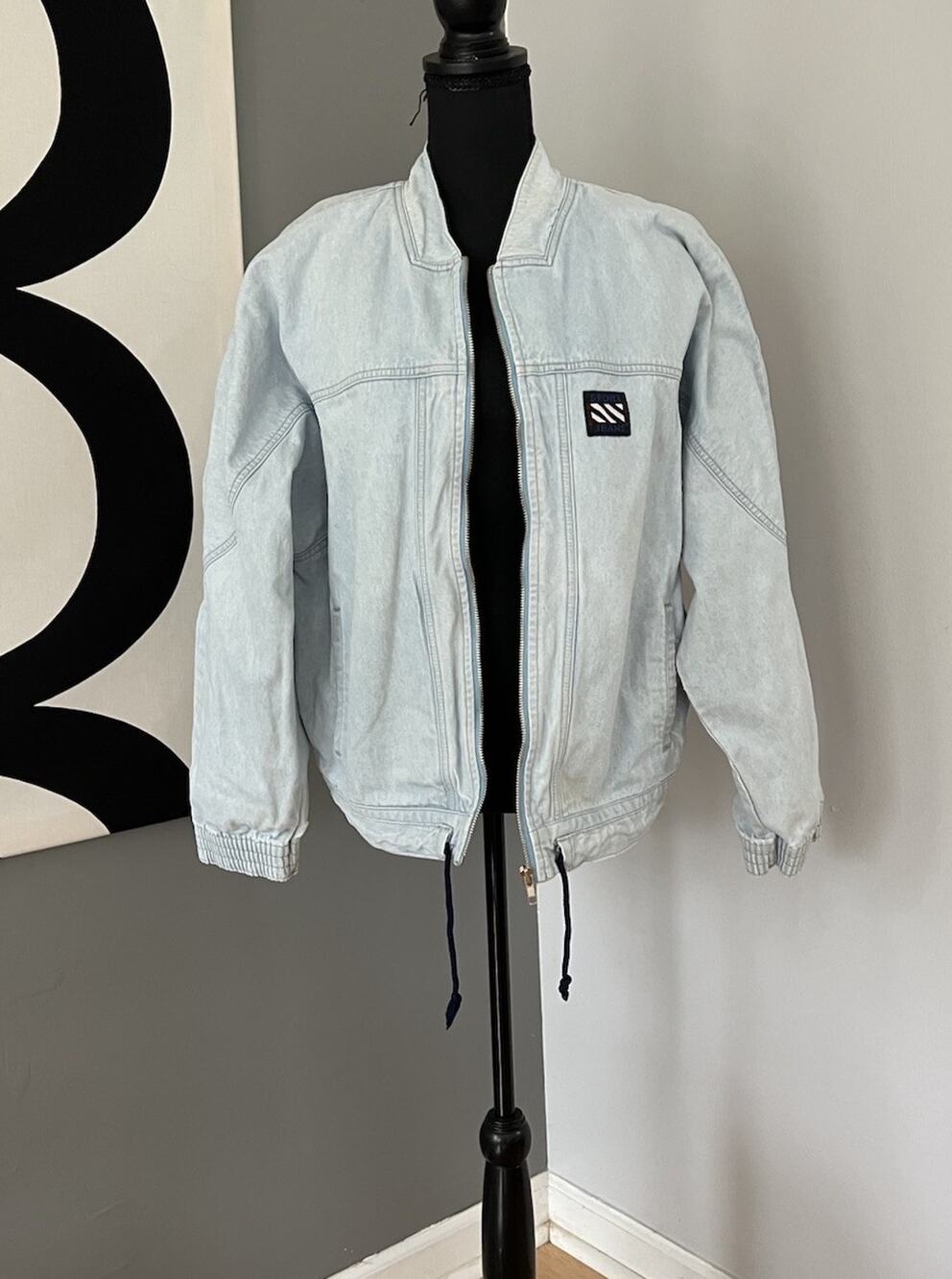 Vtg rare Levis Sport Denim Zip Up Jacket 1990s Light Blue Bomber Unlined Size XL